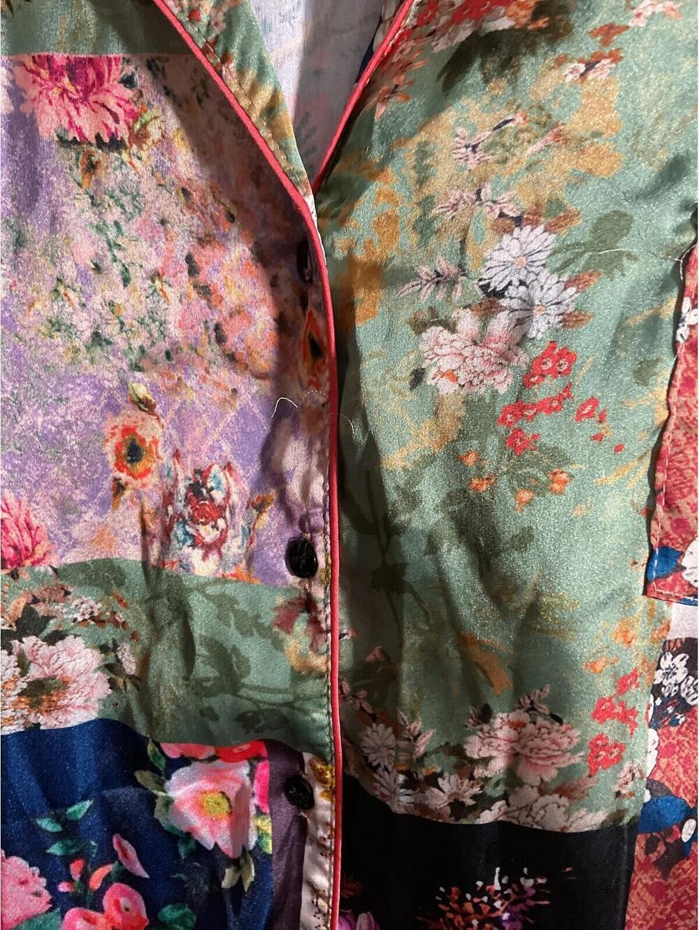 Tolani Collection Patchwork Floral Pajama Set Satin Shirt & Pants Size L - Picture 7 of 12